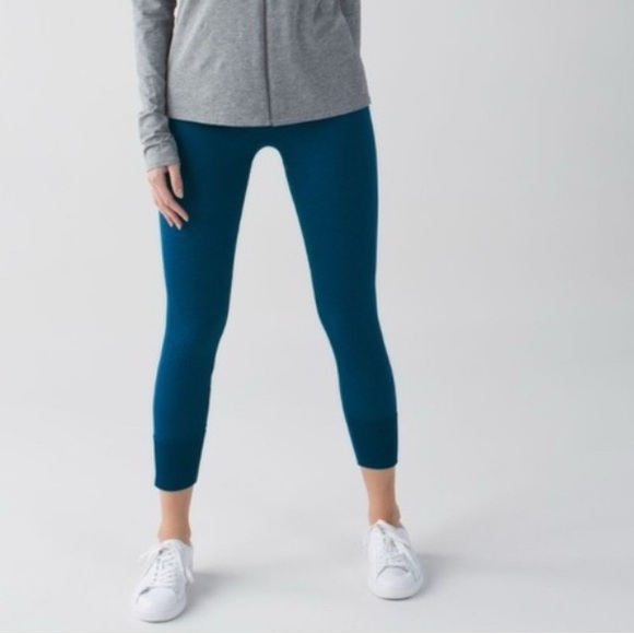 Lululemon Ebb To Street Seamless Compression Tights Blue Sz 4 Heathered Poseidon - Picture 1 of 7